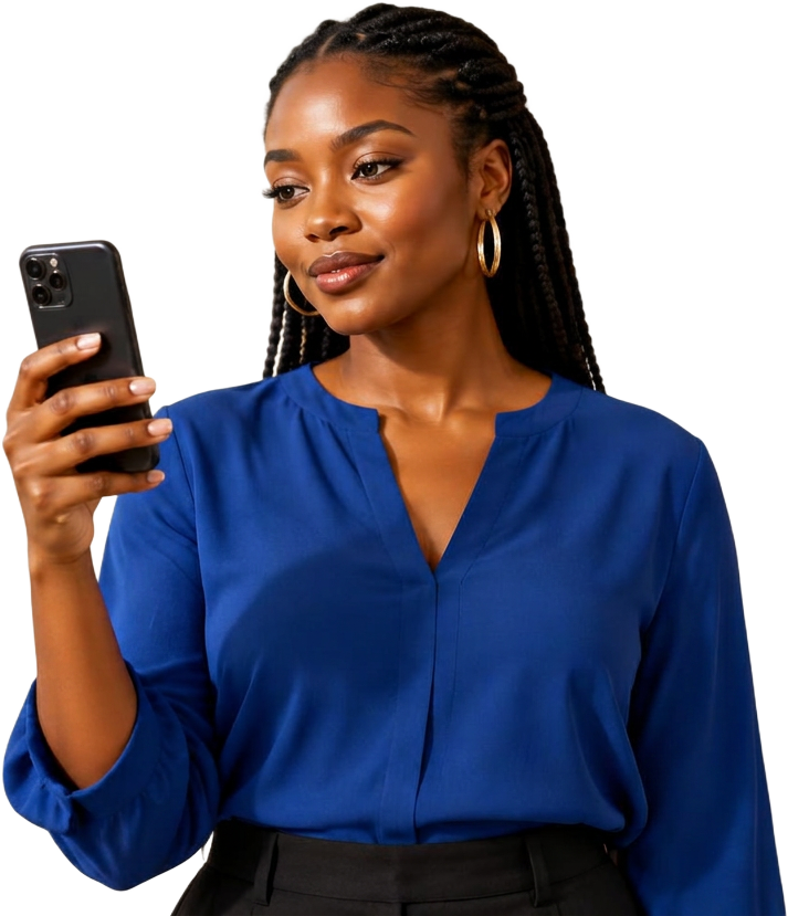 A founder building her idea on her phone